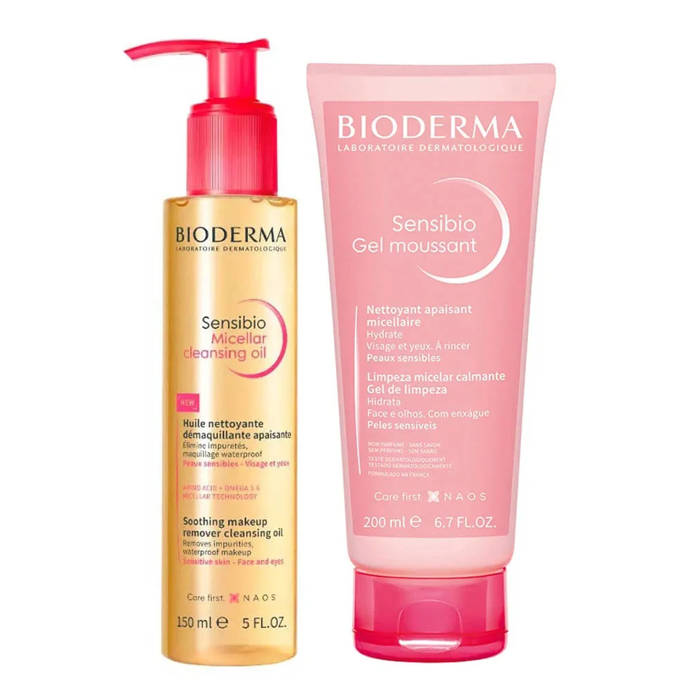 Bioderma Sensibio Kit - Óleo Micellar Facial + Gel de Limpeza Facial para Todos os Tipos de Pele ÚNICO