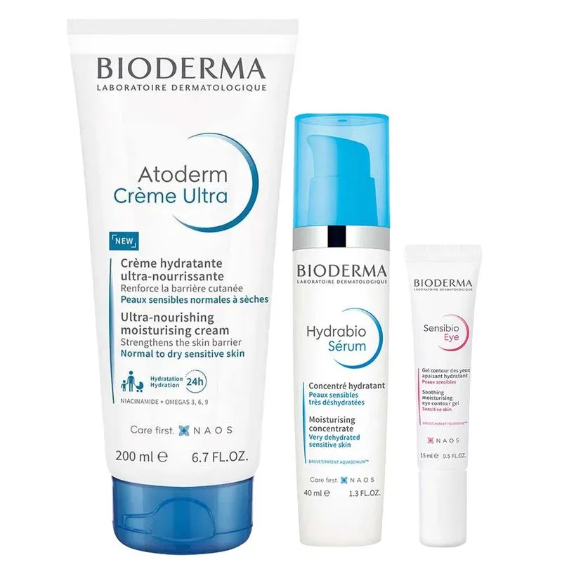 Bioderma Kit - Sérum Hydrabio + Gel Contorno de Olhos Sensibio + Creme Hidratante Atoderm - Kit